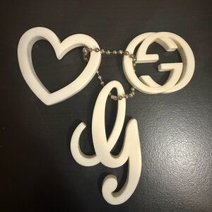 Gucci Cream Heart and Logo Keychain
